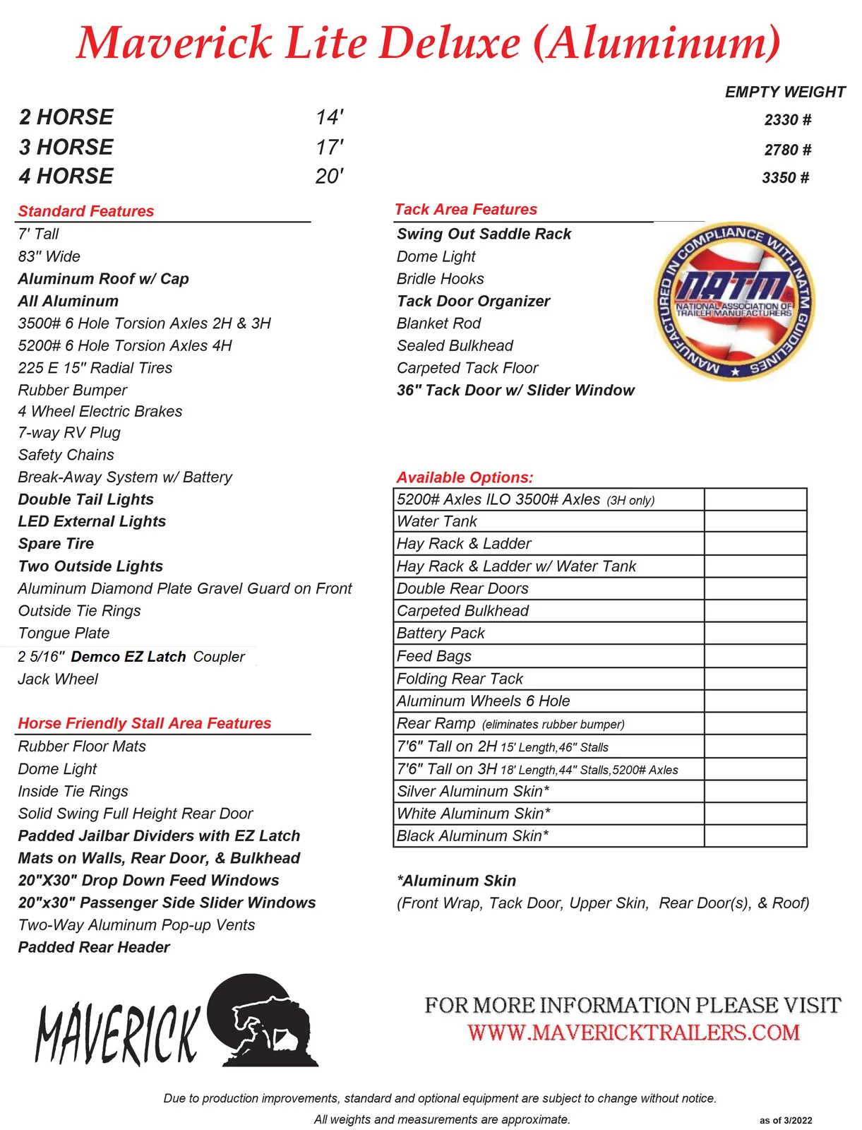 Maverick Lite Deluxe (DX) Aluminum Horse Trailers Brochure